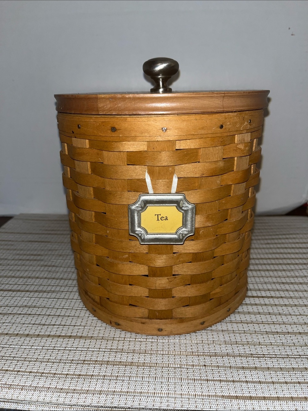 Longaberger Woven Tea Canister in Natural Tan with Silver-Tone Knob